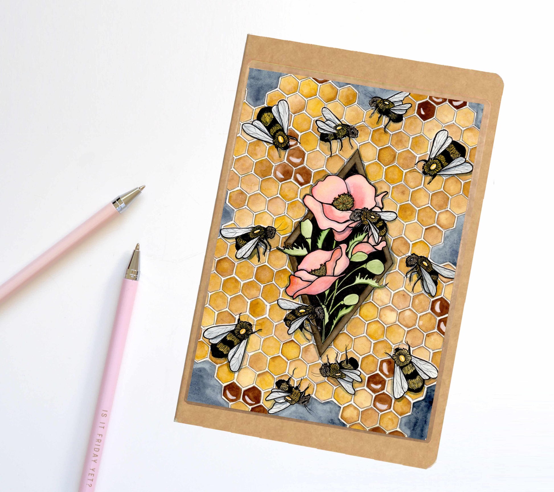 PinkPolish Design Notebook "Bee Repetition" Insect Inspired Notebook / Sketchbook / Journal