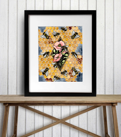 PinkPolish Design Art Prints "Bee Repetition"  Watercolor Painting: Art Print