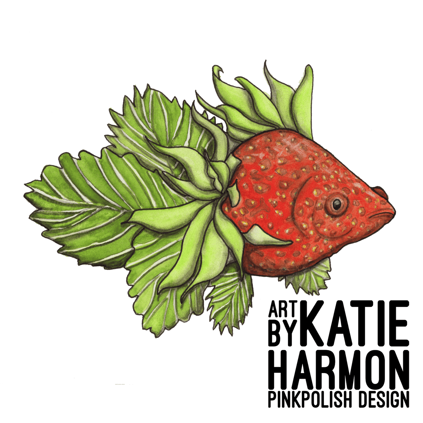 PinkPolish Design Art Prints "Berryfish"  Watercolor Painting: Art Print