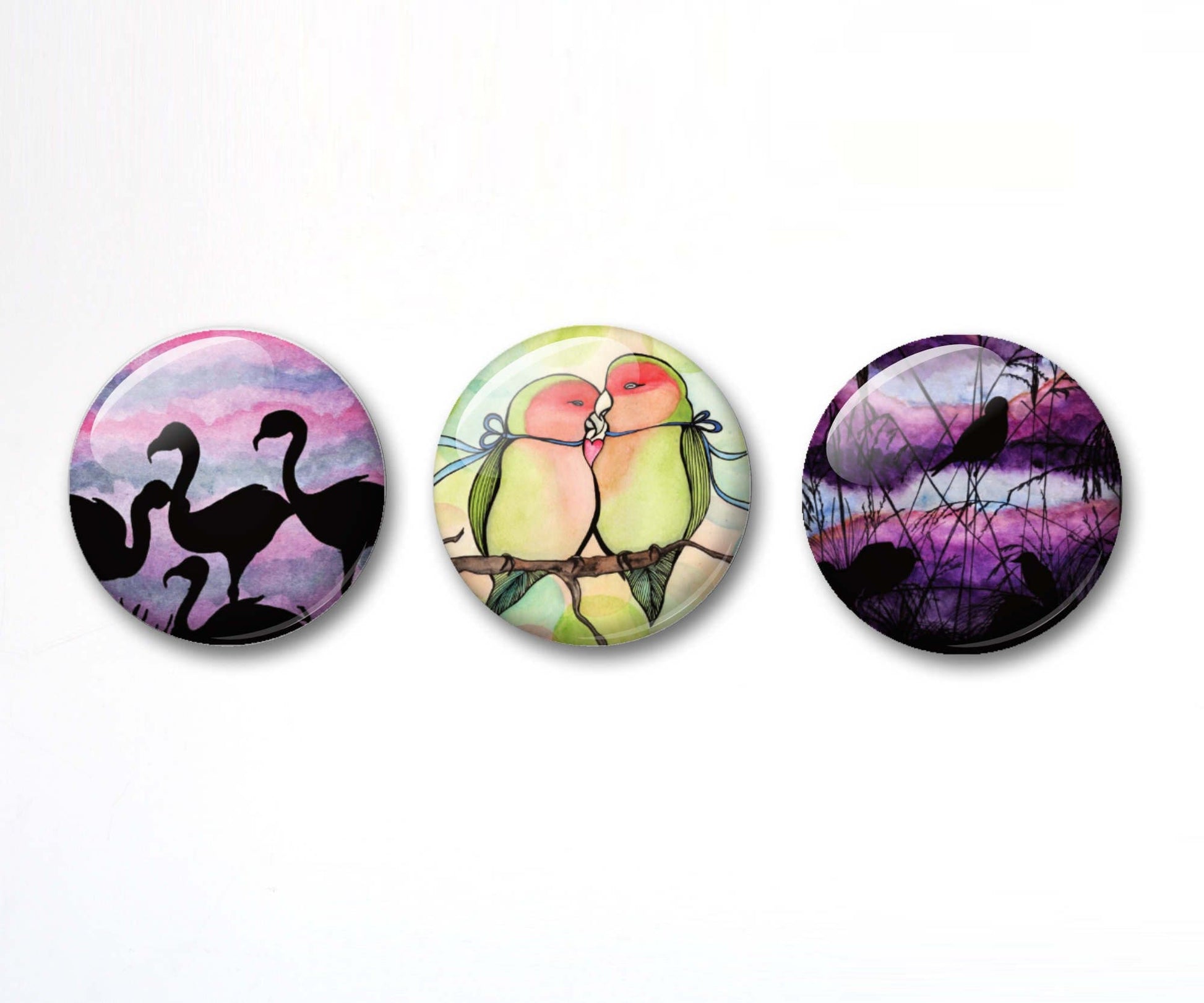PinkPolish Design Buttons "Birds" Button Pack - 3-Pack Pin Back Button, 1 Inch