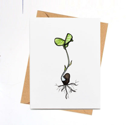 PinkPolish Design Note Cards "Black Bean Sprout" Handmade Notecard