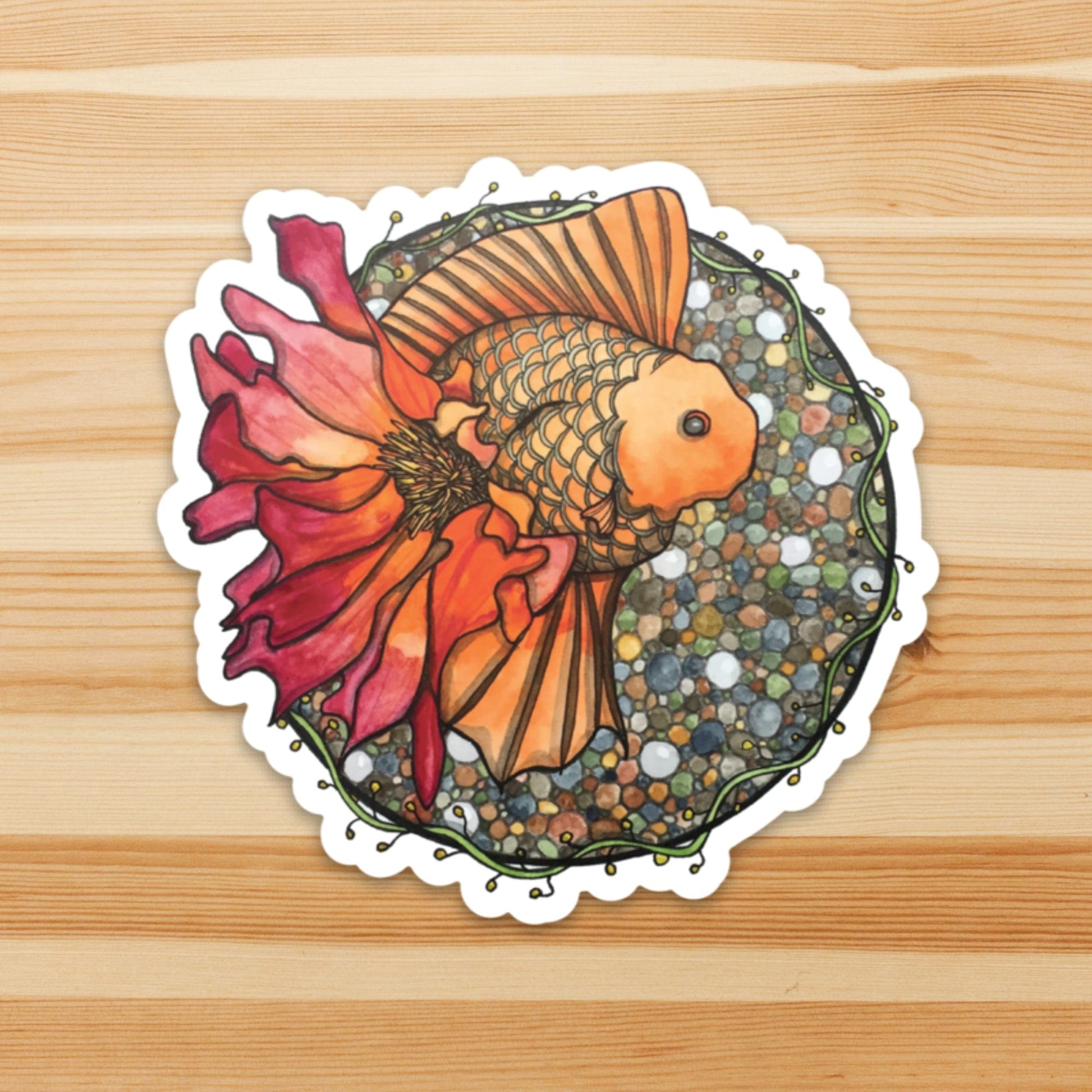 PinkPolish Design Giant Stickers "Blooming Goldfish"  Giant Vinyl Die Cut Sticker