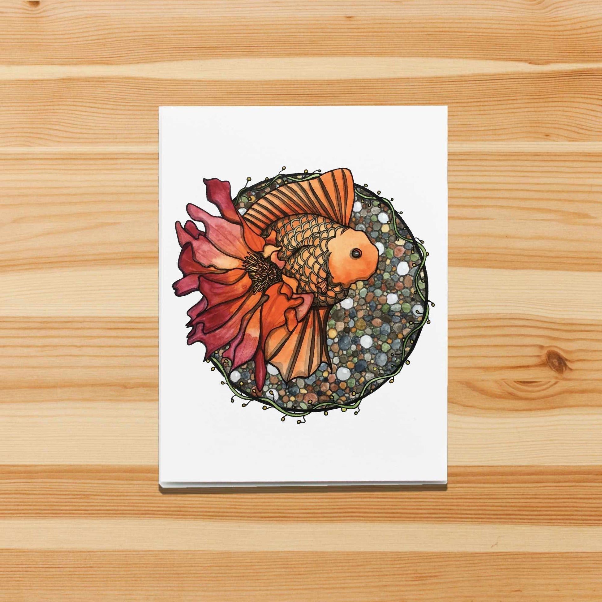 PinkPolish Design Note Cards "Blooming Goldfish" Handmade Notecard