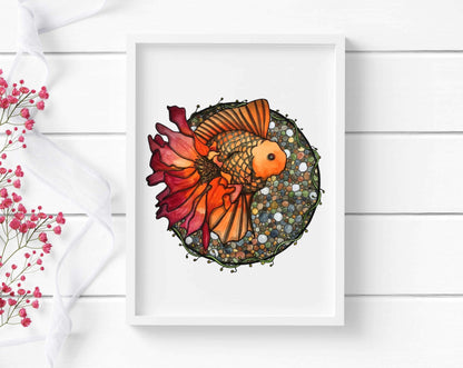 PinkPolish Design Art Prints "Blooming Goldfish"  Watercolor Painting: Art Print