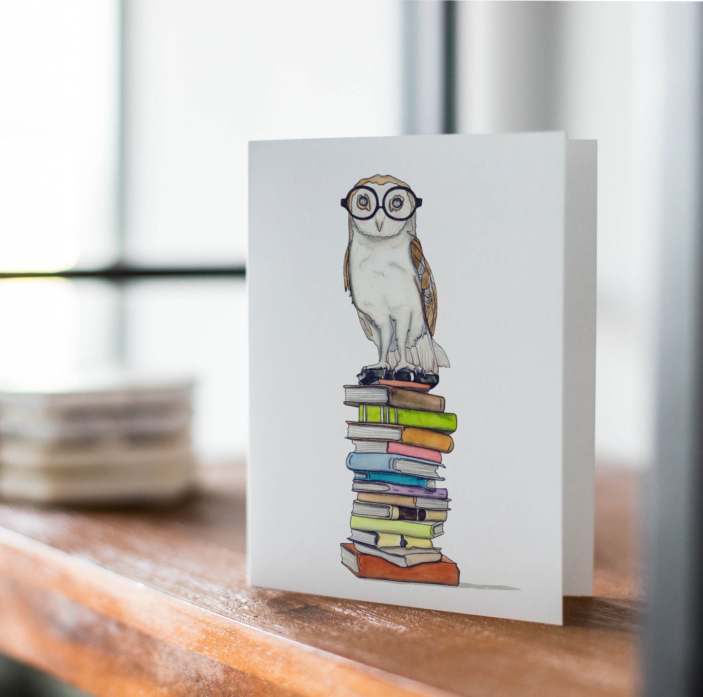 PinkPolish Design Note Cards "Book-Learned Owl" Handmade Notecard