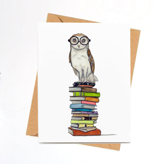 PinkPolish Design Note Cards "Book-Learned Owl" Handmade Notecard