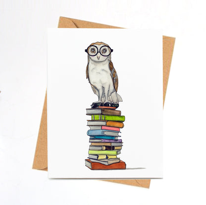 PinkPolish Design Note Cards "Book-Learned Owl" Handmade Notecard