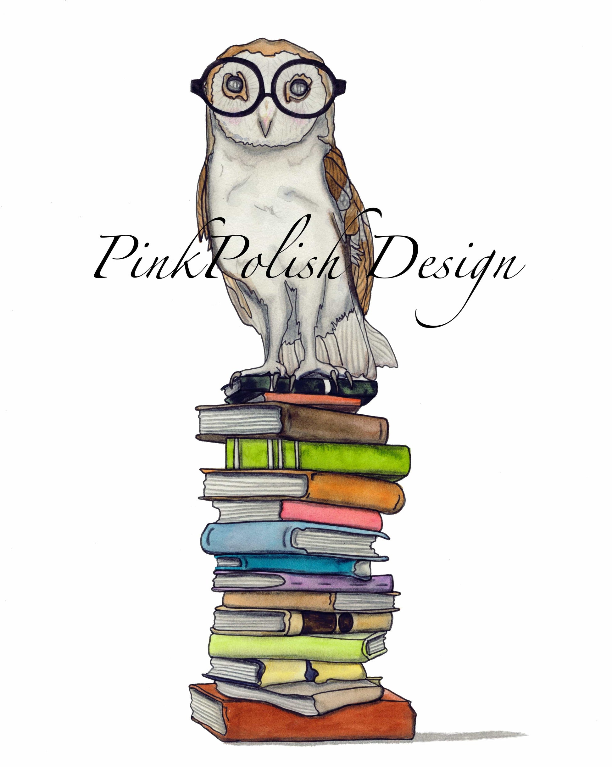 PinkPolish Design Art Prints "Book-Learned Owl" Ink Drawing: Art Print