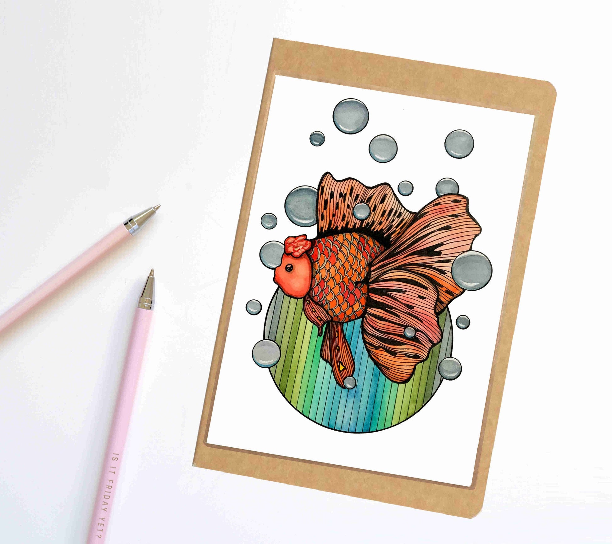 PinkPolish Design Notebook "Bubble Fish" Goldfish Inspired Notebook / Sketchbook / Journal