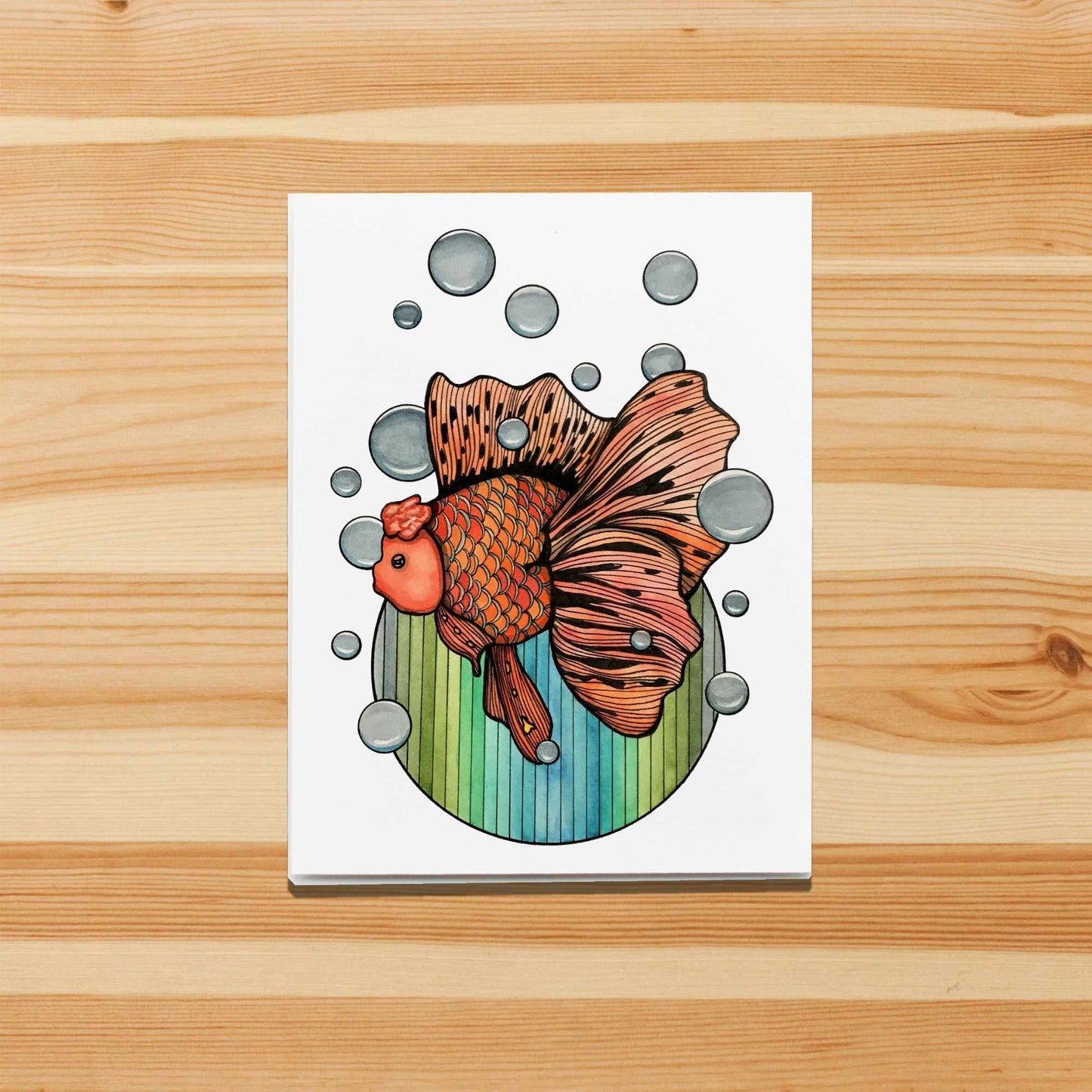 PinkPolish Design Note Cards "Bubble Fish" Handmade Notecard