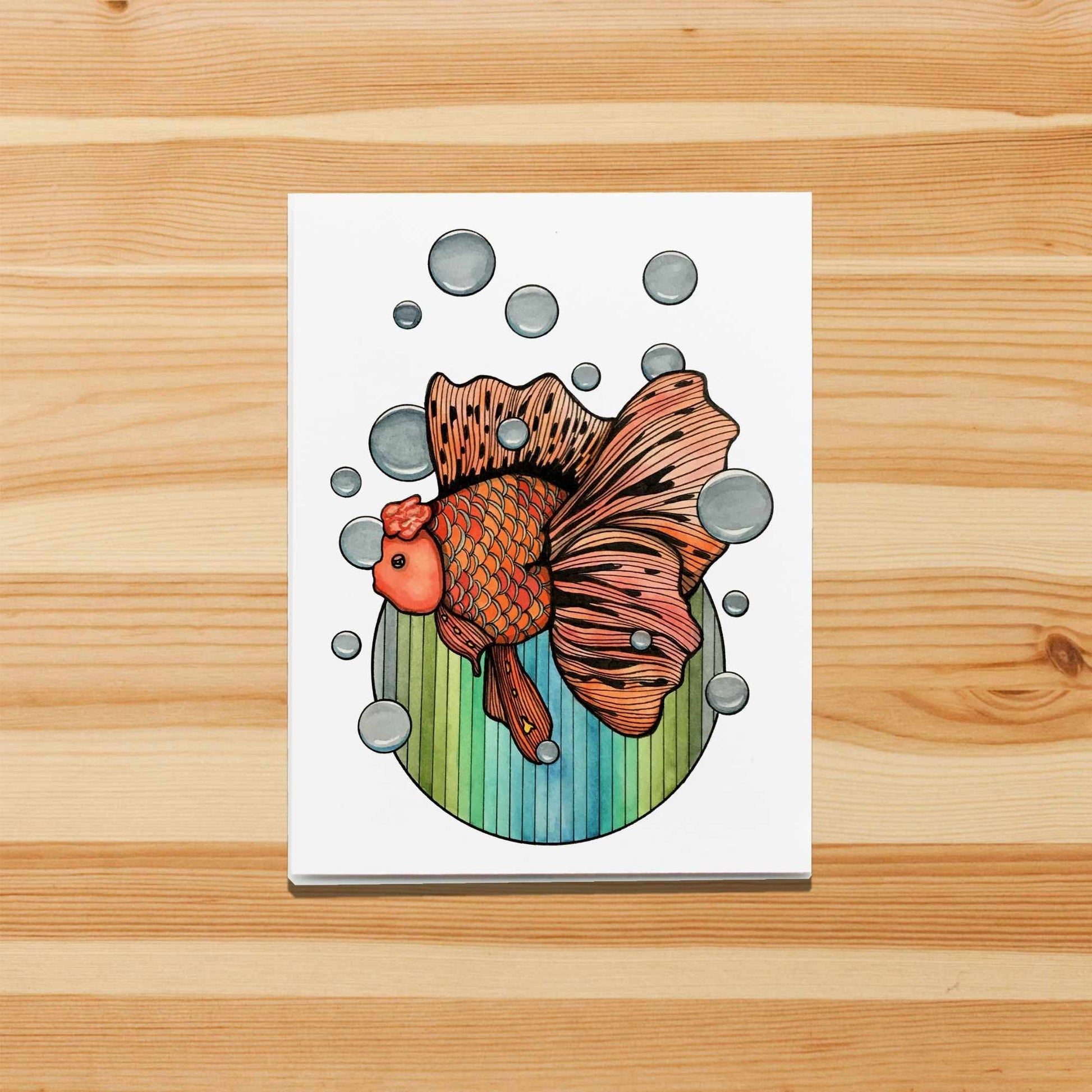 PinkPolish Design Note Cards "Bubble Fish" Handmade Notecard