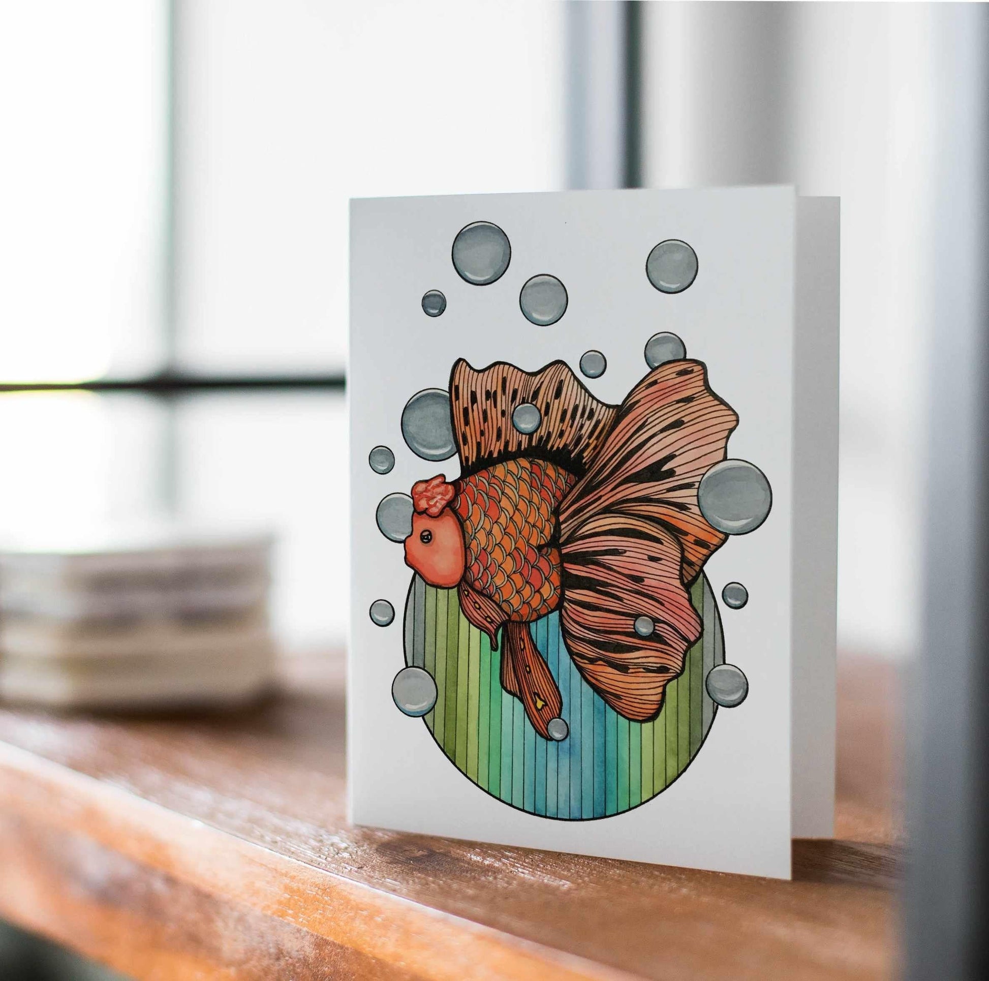PinkPolish Design Note Cards "Bubble Fish" Handmade Notecard