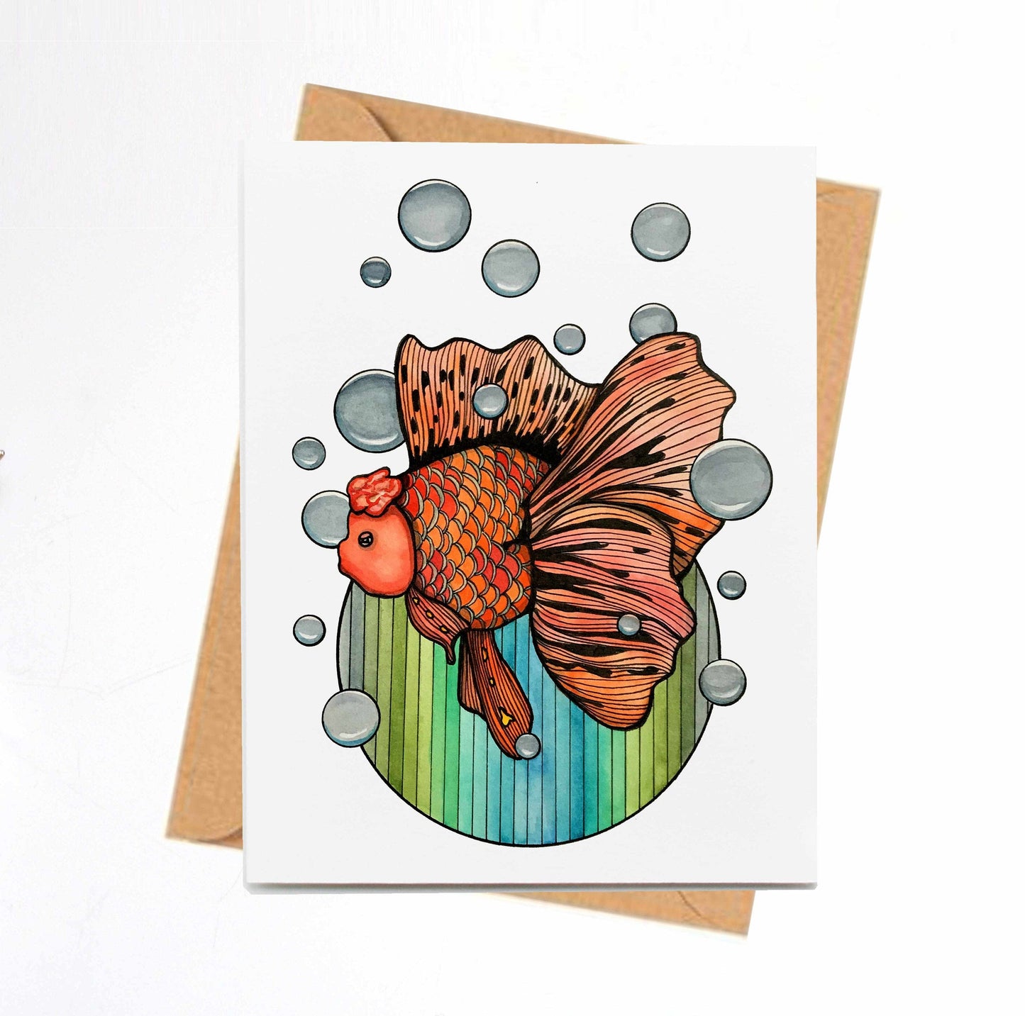 PinkPolish Design Note Cards "Bubble Fish" Handmade Notecard