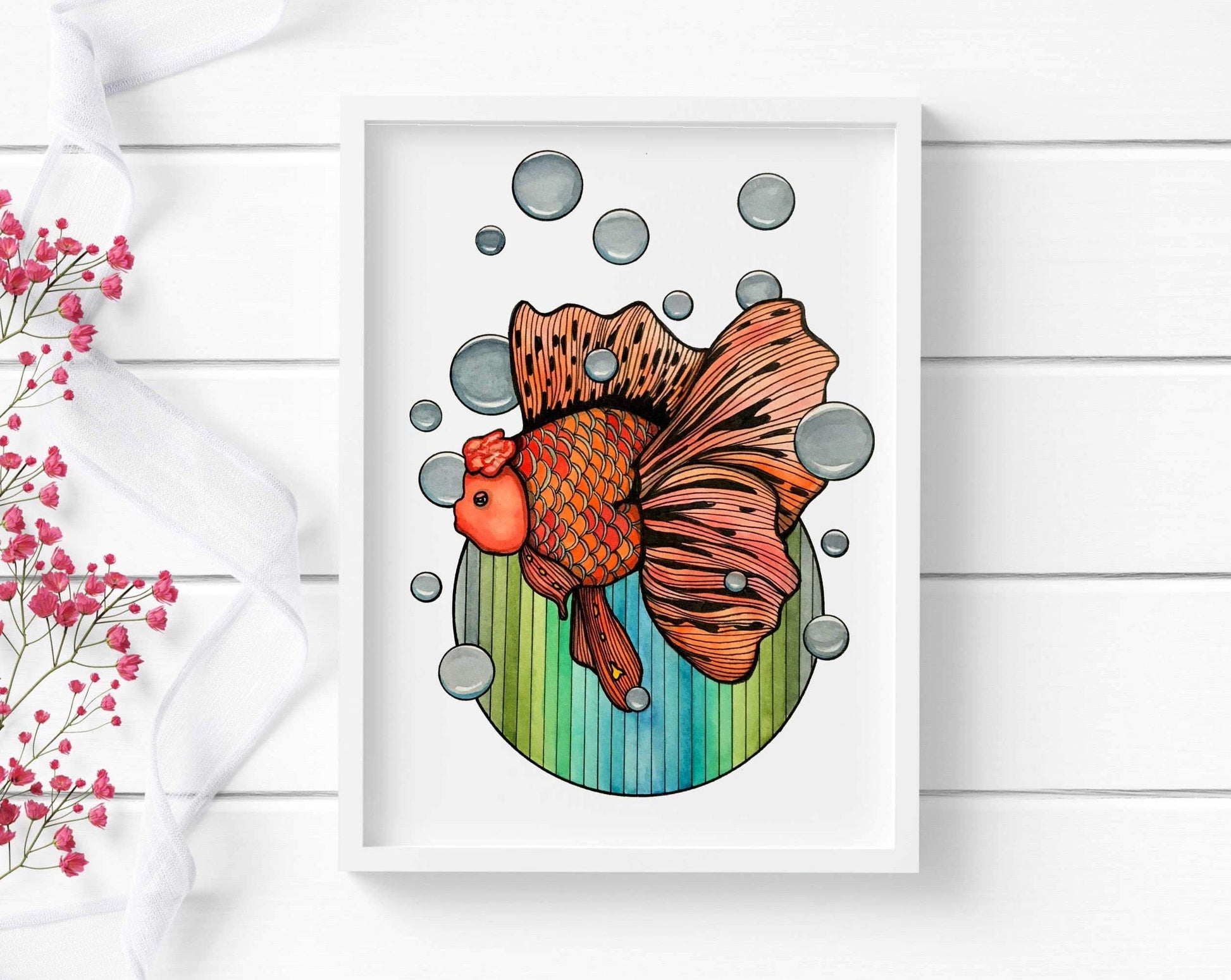 PinkPolish Design Art Prints "Bubble Fish" Watercolor Painting: Art Print