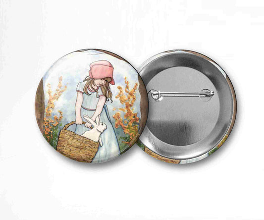 PinkPolish Design Buttons "Bun in a Basket" Pin Back Button, 2.25 Inch