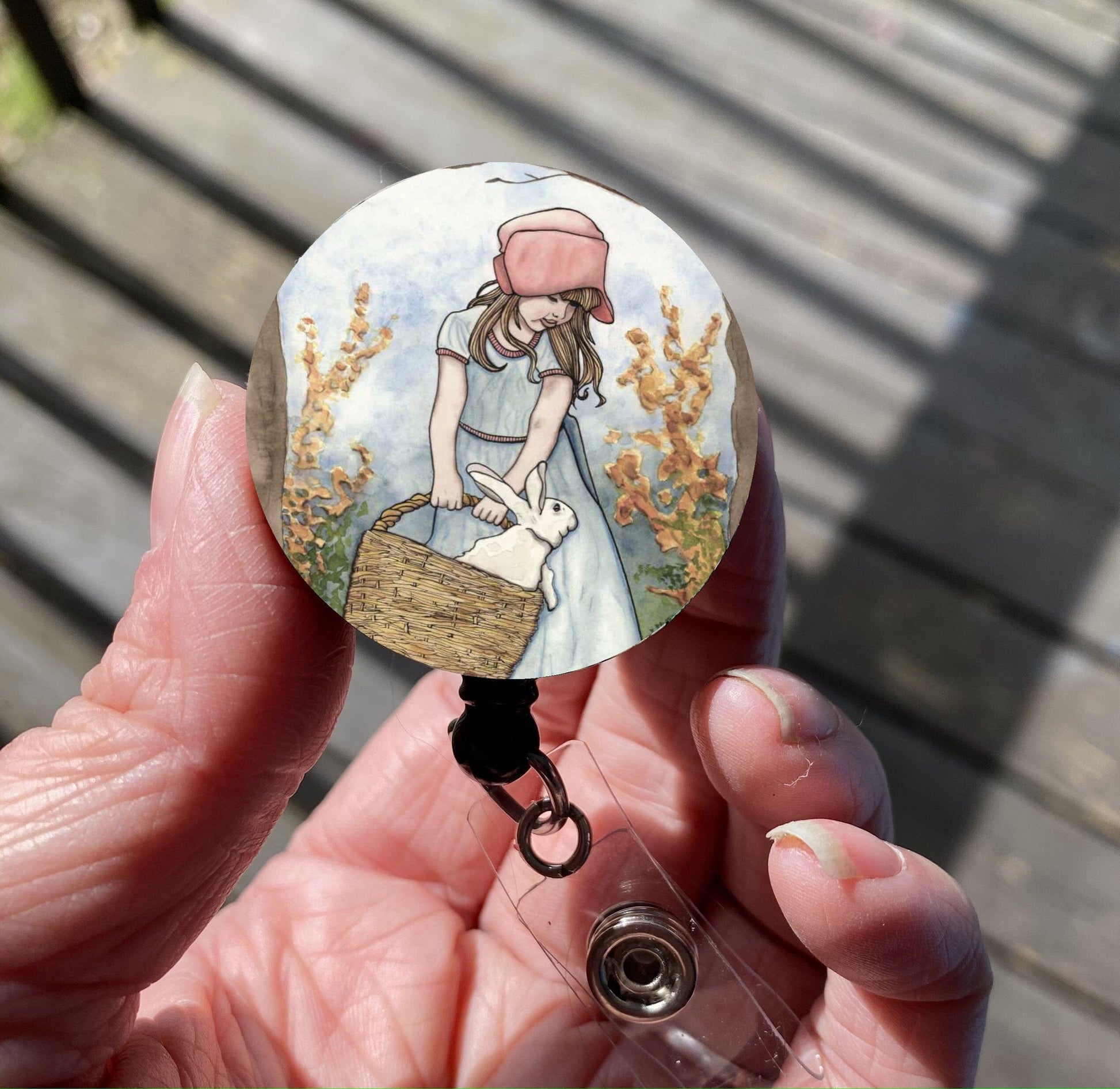 PinkPolish Design Badge Reels & Lanyards "Bun in a Basket" Retractable Badge Reel