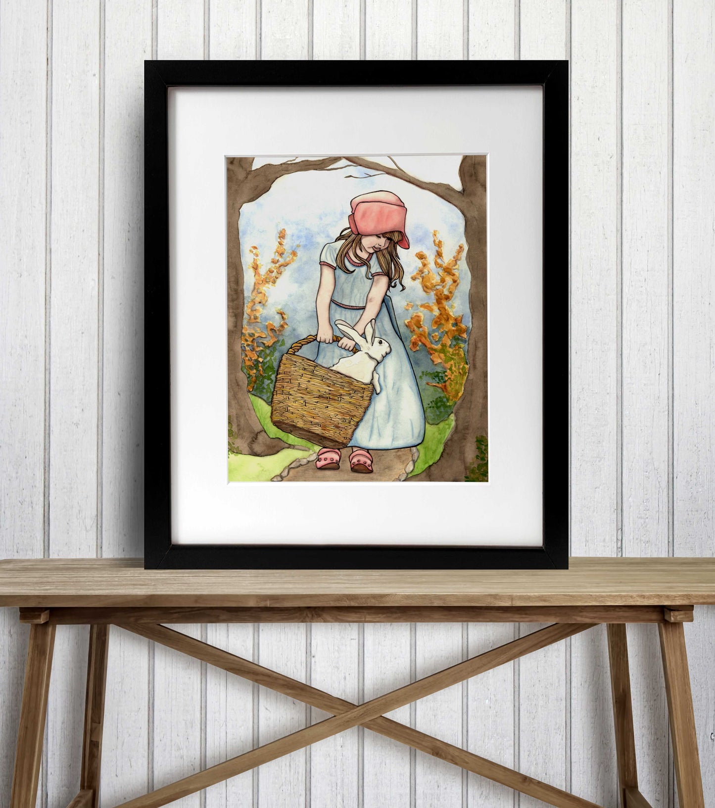 PinkPolish Design Art Prints "Bun in a Basket" Watercolor Painting: Art Print