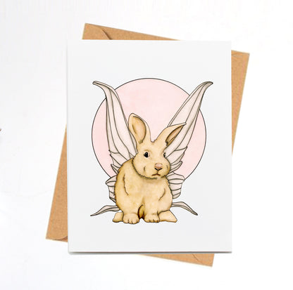 PinkPolish Design Note Cards "Bunny Fae" Handmade Notecard