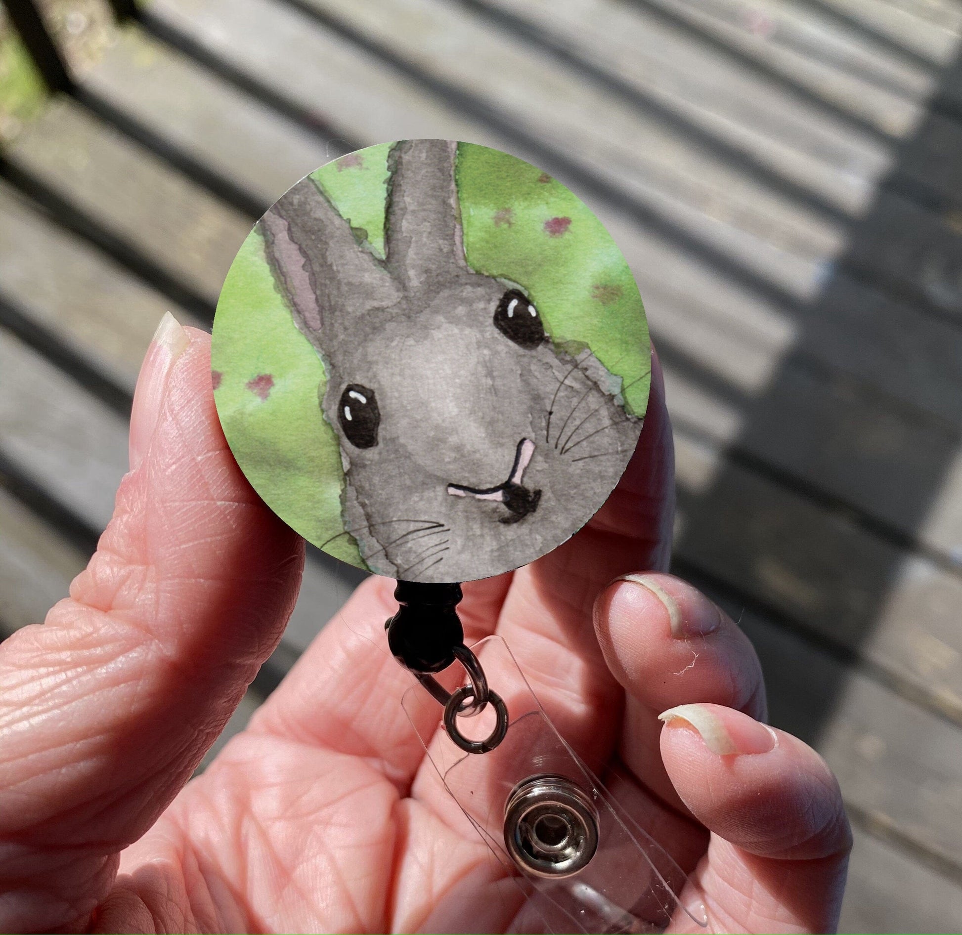 PinkPolish Design Badge Reels & Lanyards "Bunny Surprise" Retractable Badge Reel