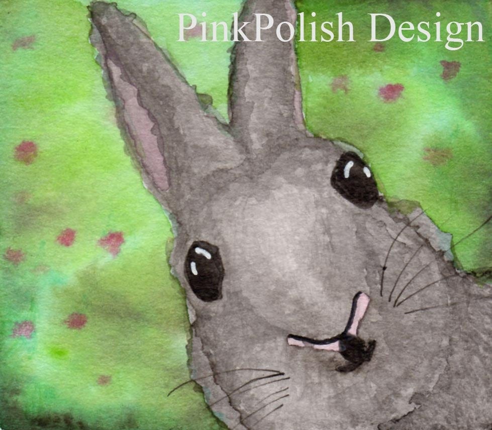 PinkPolish Design Art Prints "Bunny Surprise" Watercolor Painting: Art Print