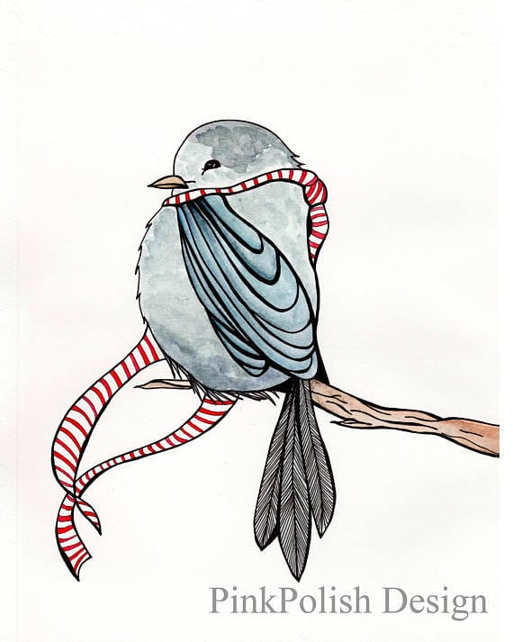 PinkPolish Design Art Prints "Cozy Bird" Watercolor Painting: Art Print