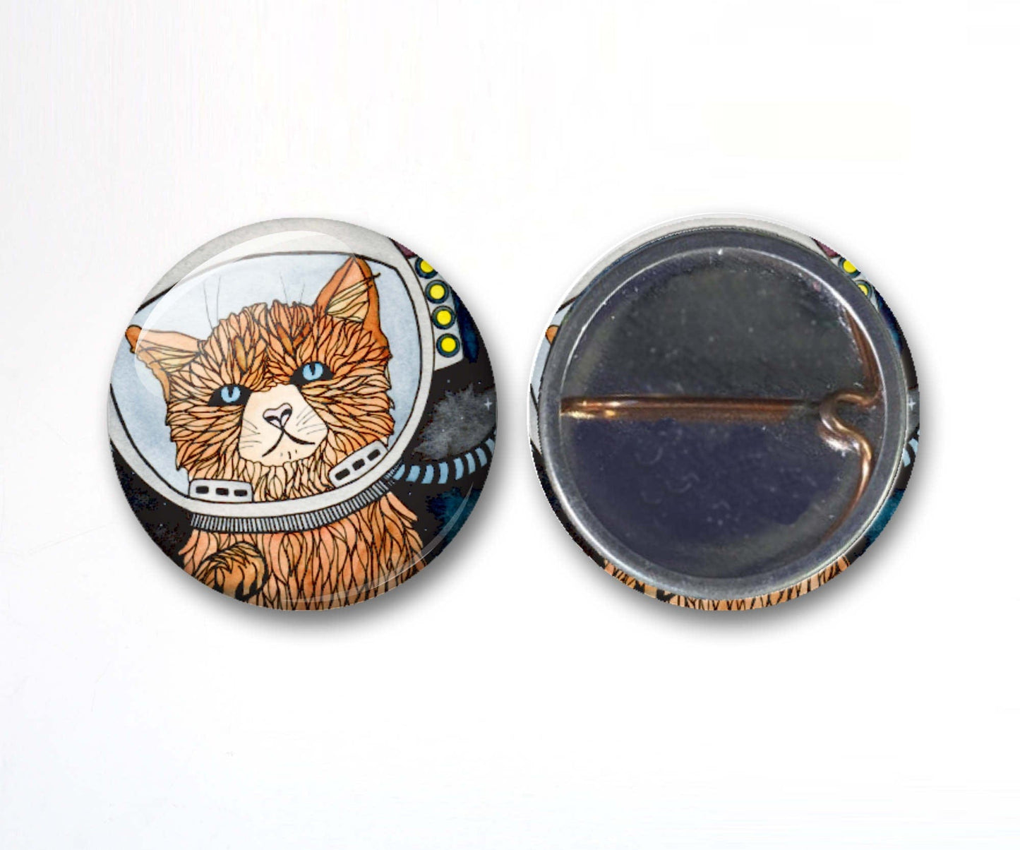 PinkPolish Design Buttons "Curious Cat" Button Pack - 3-Pack Pin Back Button, 1 Inch
