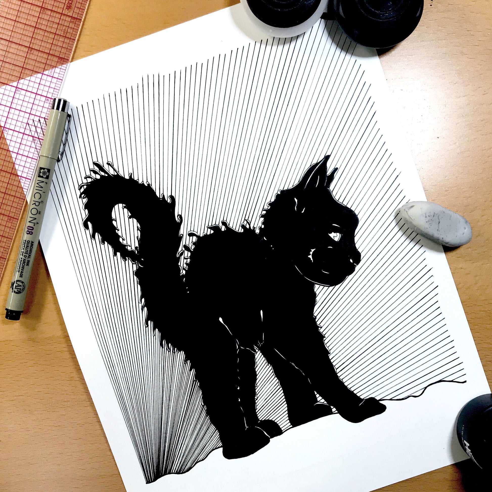 PinkPolish Design Original Art "Curious Kitten" Cat Inspired Original Ink Illustration