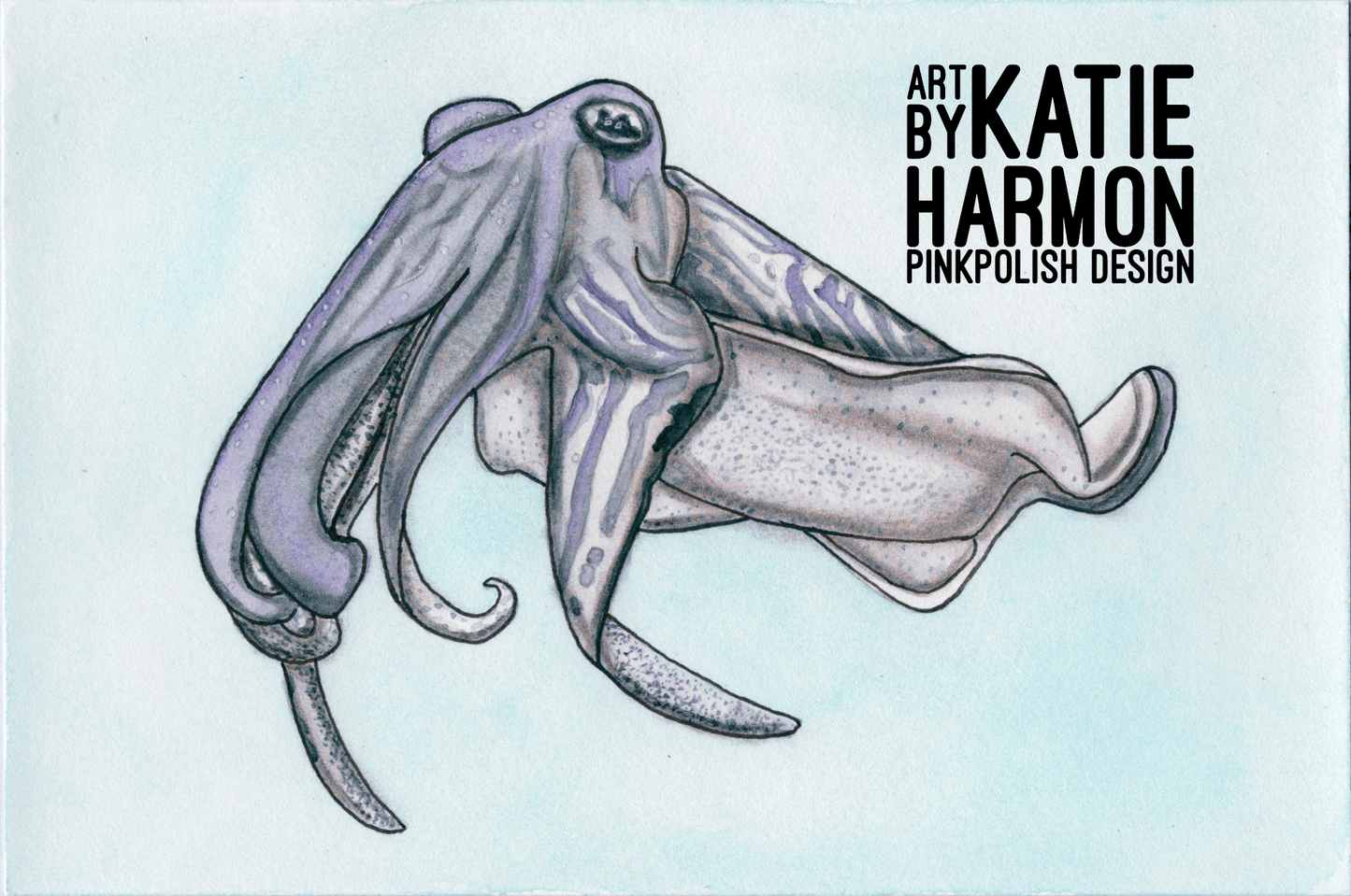 PinkPolish Design Art Prints "Cuttlefish"  Watercolor Painting: Art Print