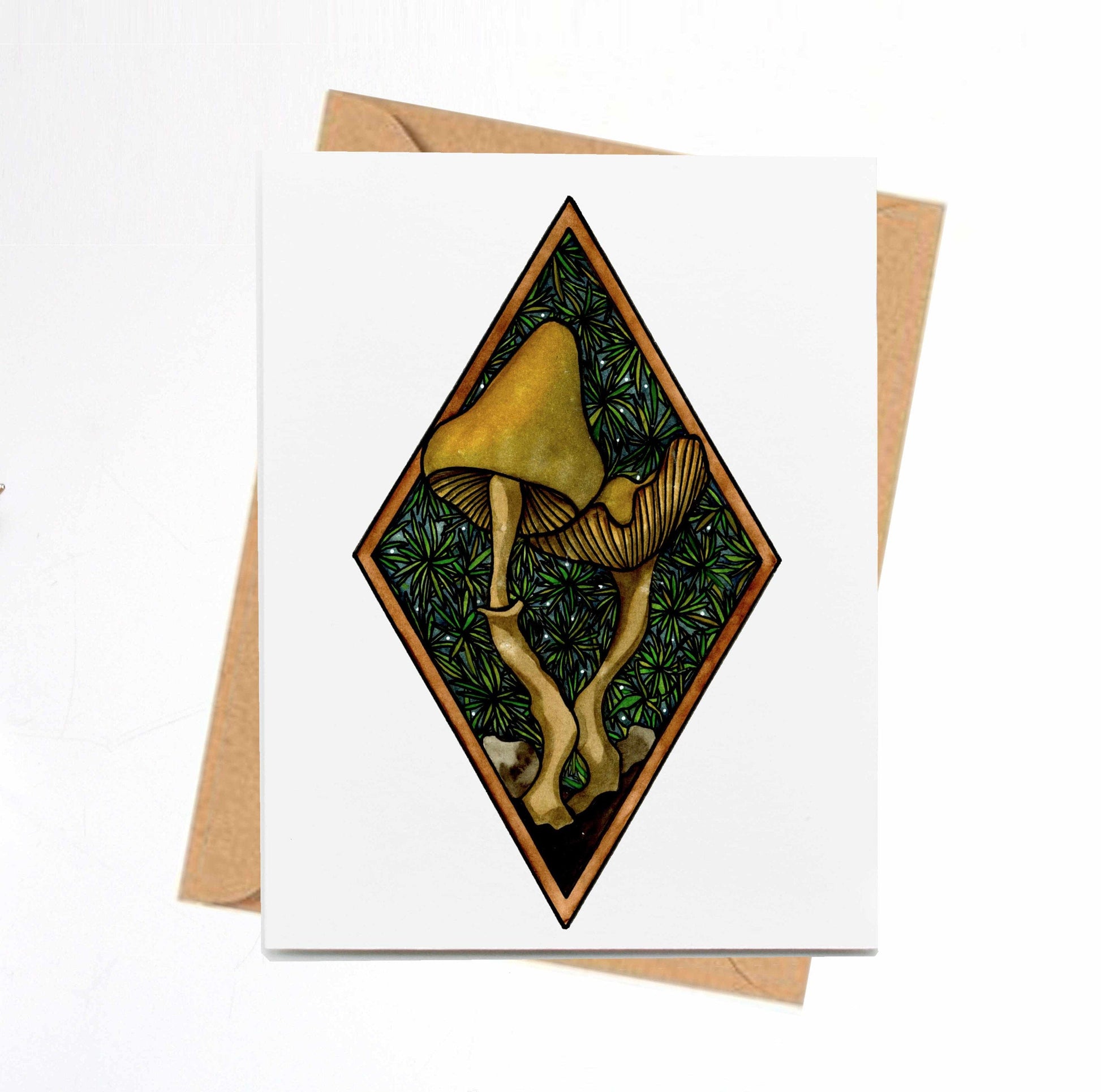 PinkPolish Design Note Cards "Dancing Mushrooms" Handmade Notecard
