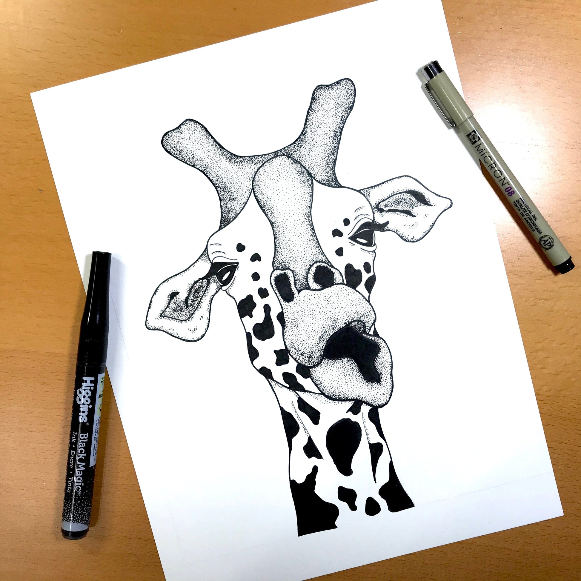 PinkPolish Design Original Art "Dazed" Funny Giraffe Inspired Original Ink Illustration