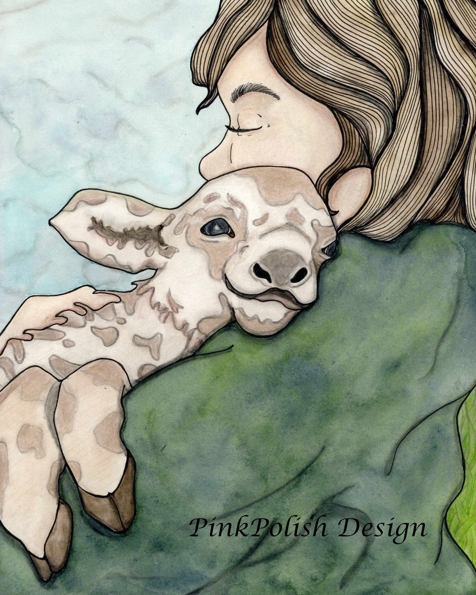 PinkPolish Design Art Prints "Farm Hugs" Watercolor Painting: Art Print