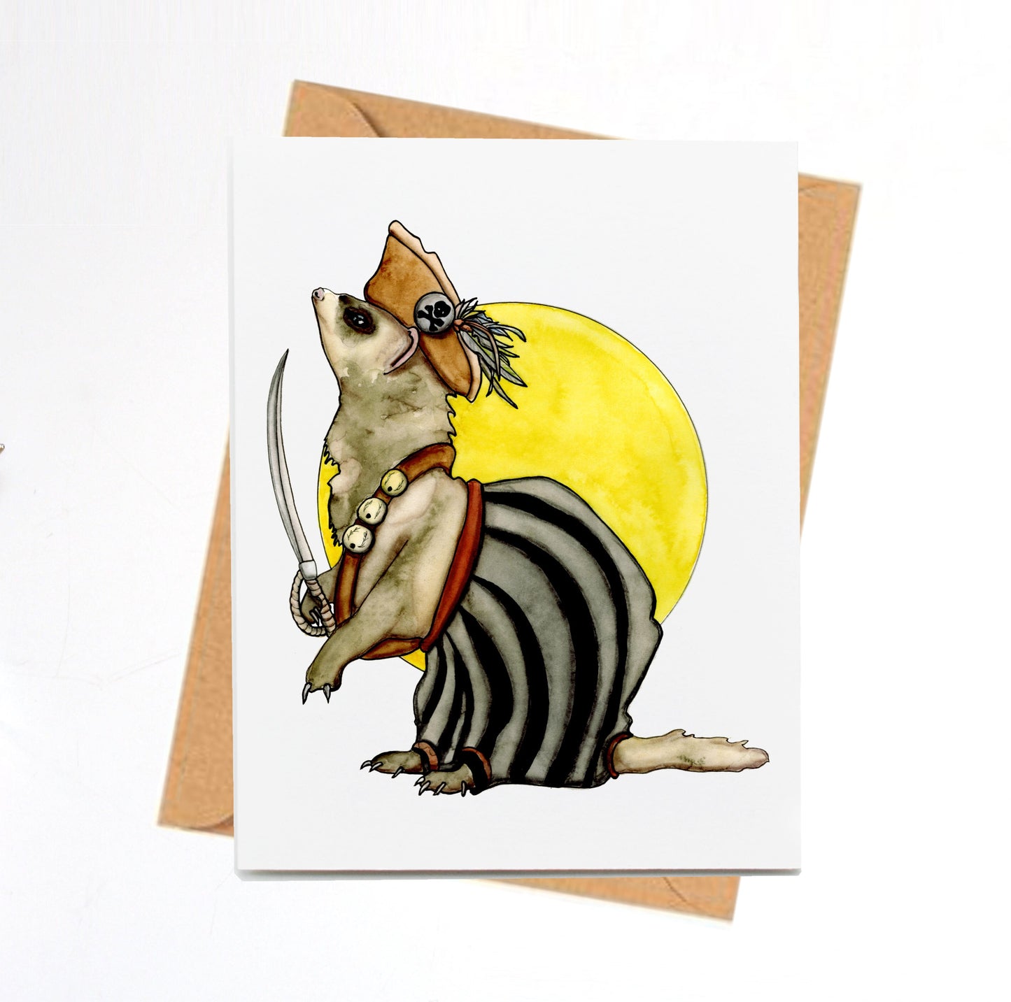PinkPolish Design Note Cards "First Mate Ferret" Handmade Notecard