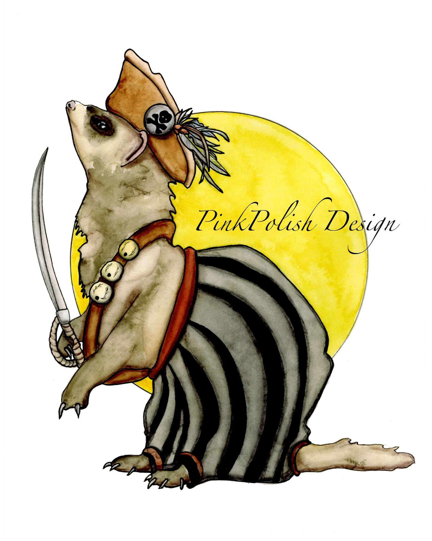 PinkPolish Design Art Prints "First Mate Ferret" Watercolor Painting: Art Print