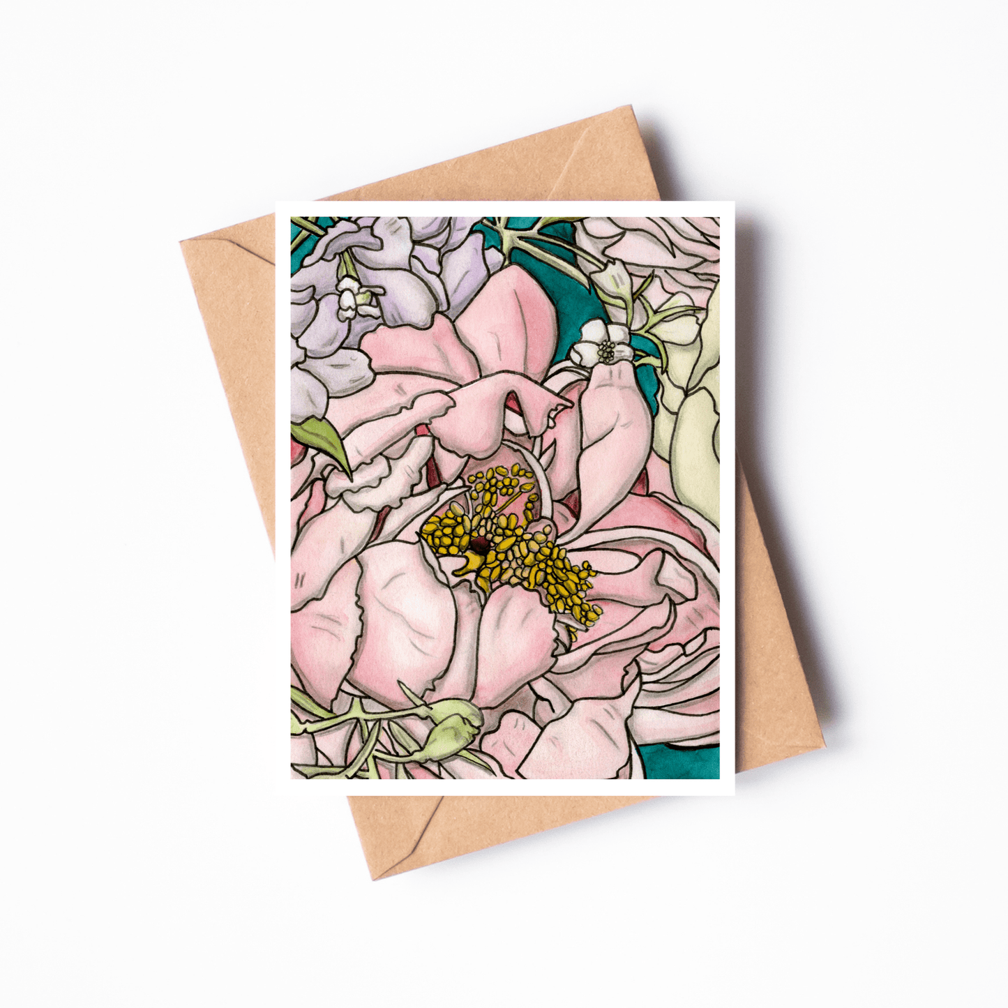 PinkPolish Design Note Cards "Floral #1" Handmade Notecard