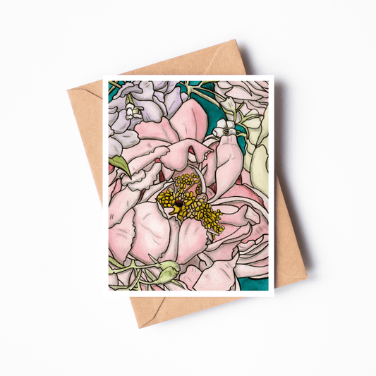 PinkPolish Design Note Cards "Floral #1" Handmade Notecard