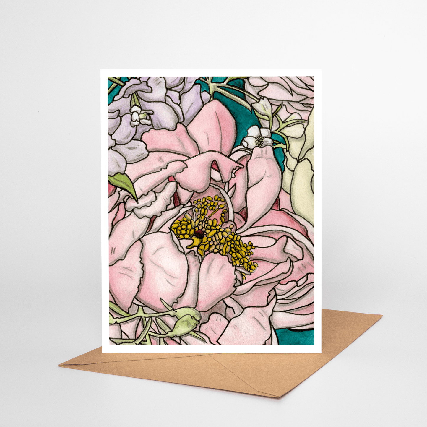 PinkPolish Design Note Cards "Floral #1" Handmade Notecard