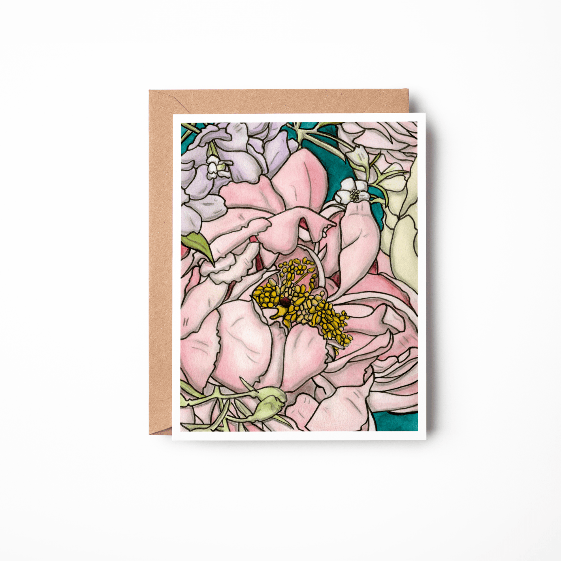 PinkPolish Design Note Cards "Floral #1" Handmade Notecard