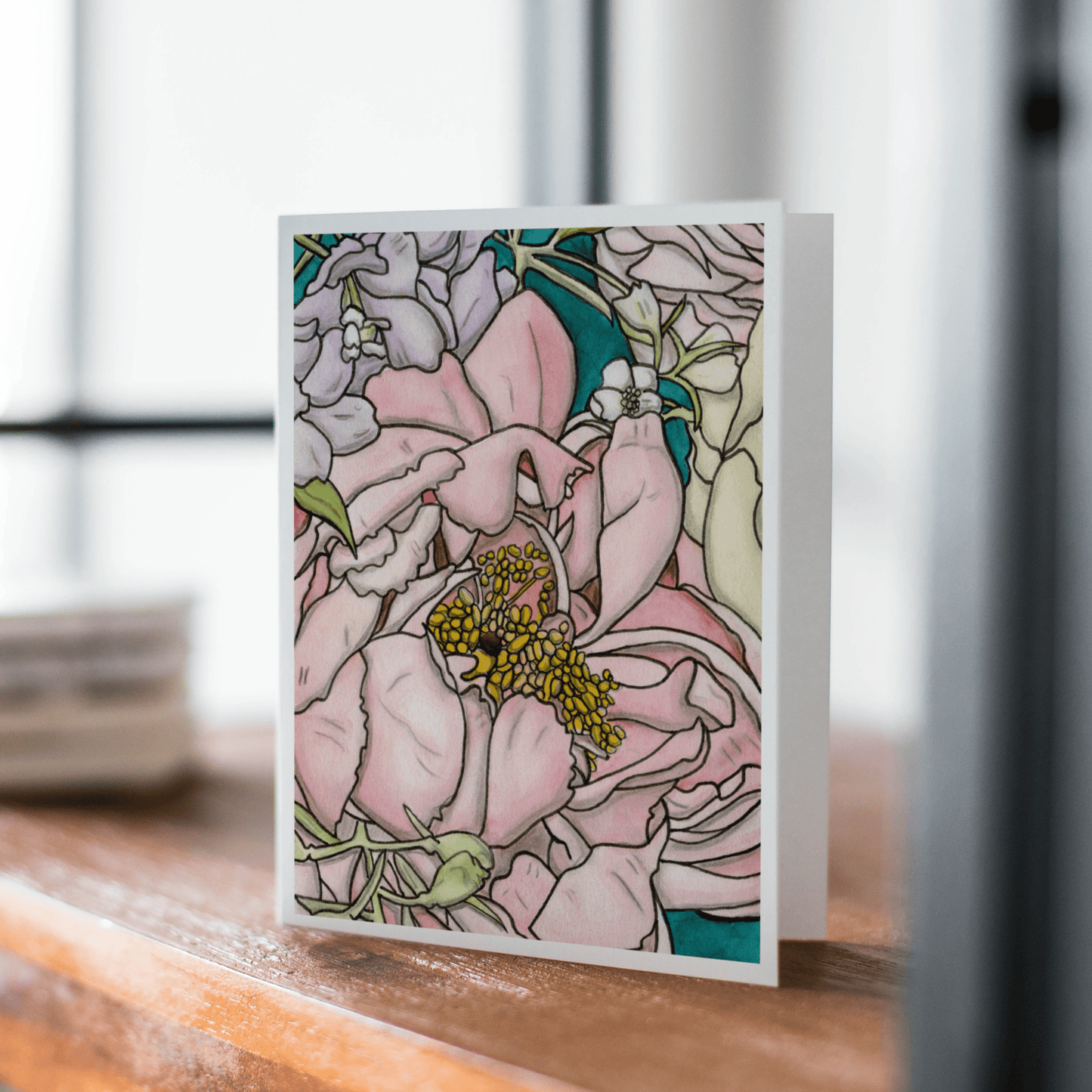 PinkPolish Design Note Cards "Floral #1" Handmade Notecard