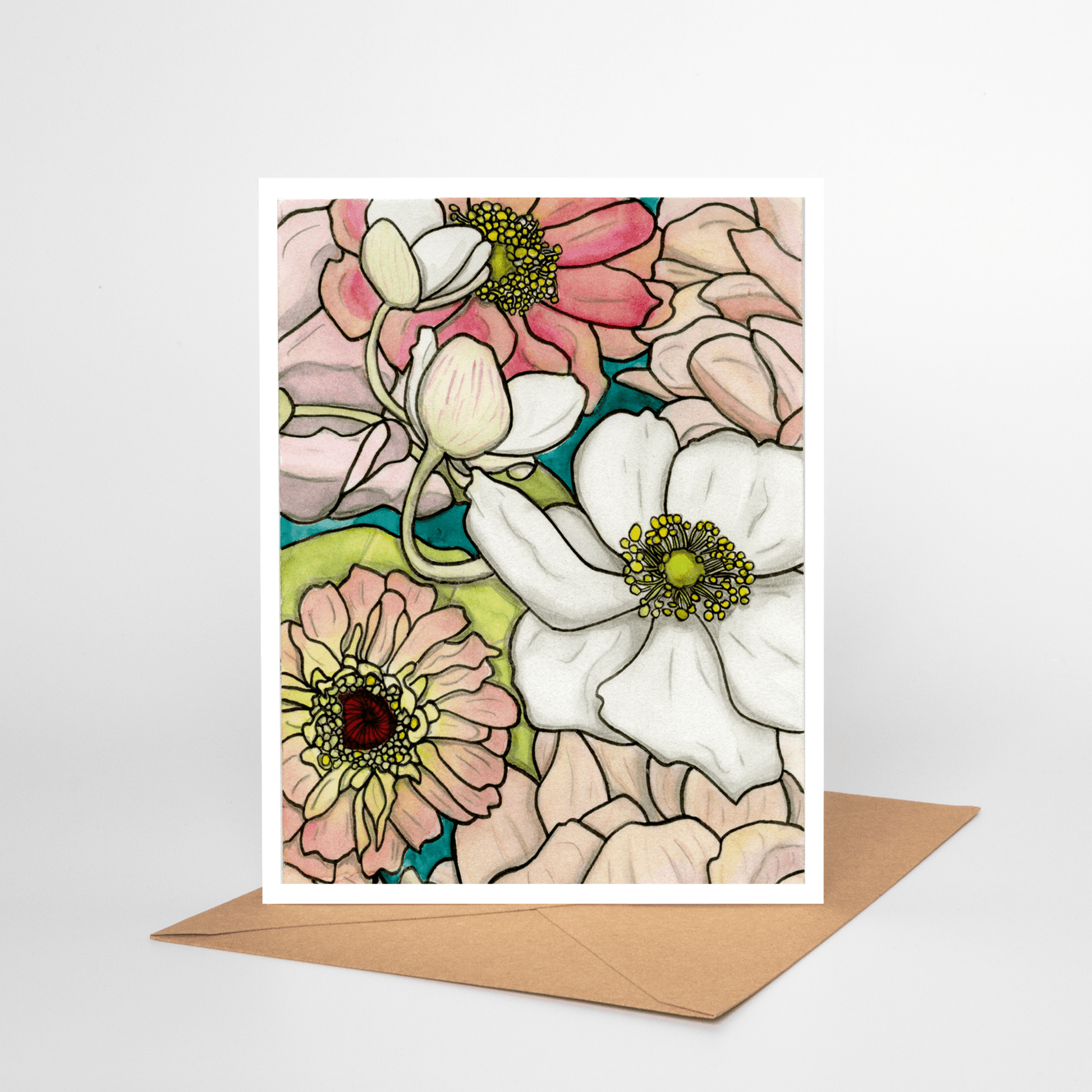 PinkPolish Design Note Cards "Floral #2" Handmade Notecard