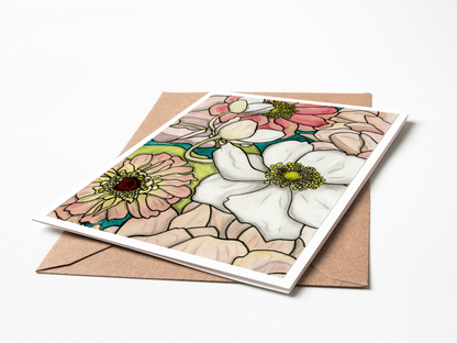 PinkPolish Design Note Cards "Floral #2" Handmade Notecard