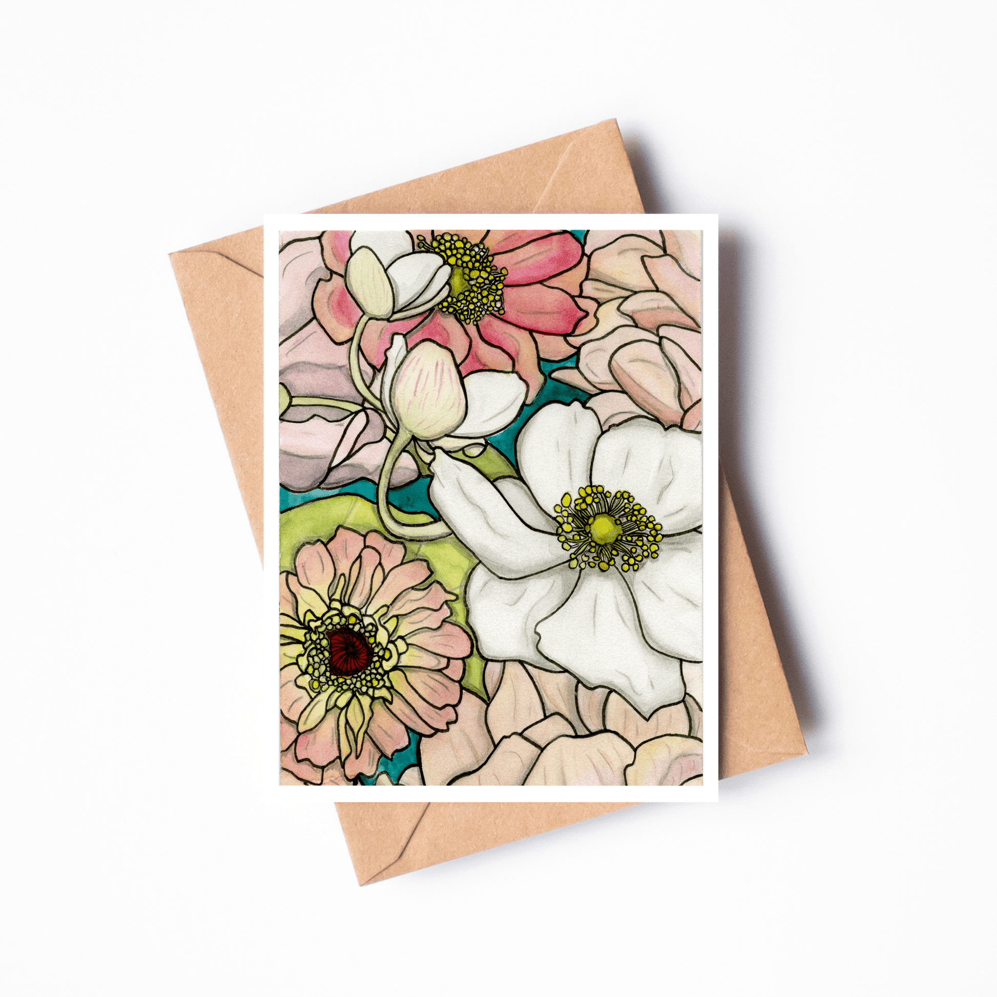 PinkPolish Design Note Cards "Floral #2" Handmade Notecard