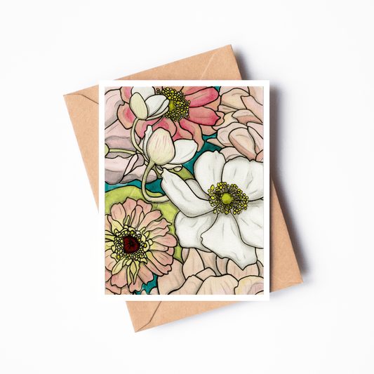 PinkPolish Design Note Cards "Floral #2" Handmade Notecard