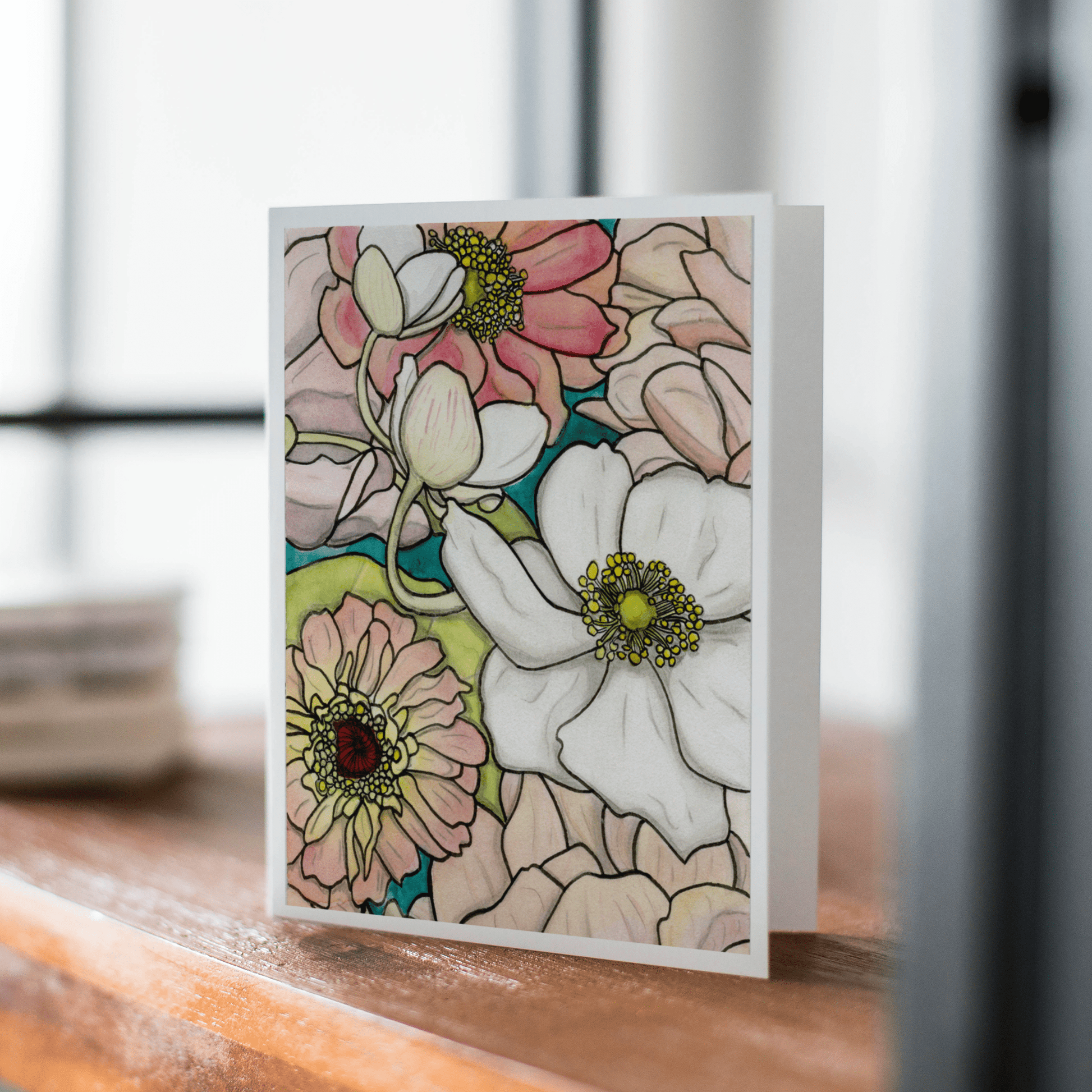 PinkPolish Design Note Cards "Floral #2" Handmade Notecard