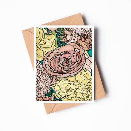 PinkPolish Design Note Cards "Floral #3" Handmade Notecard