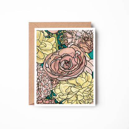 PinkPolish Design Note Cards "Floral #3" Handmade Notecard