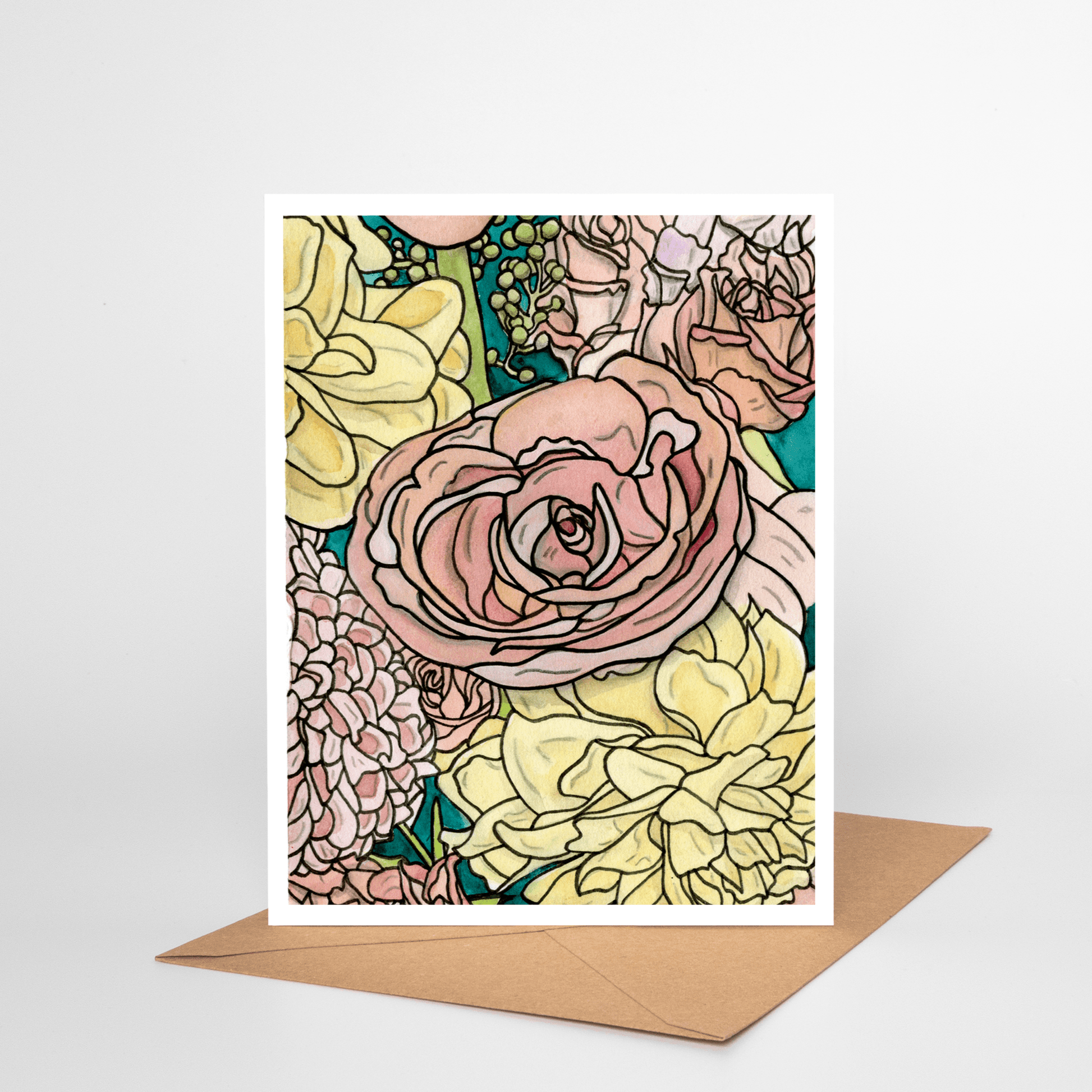 PinkPolish Design Note Cards "Floral #3" Handmade Notecard