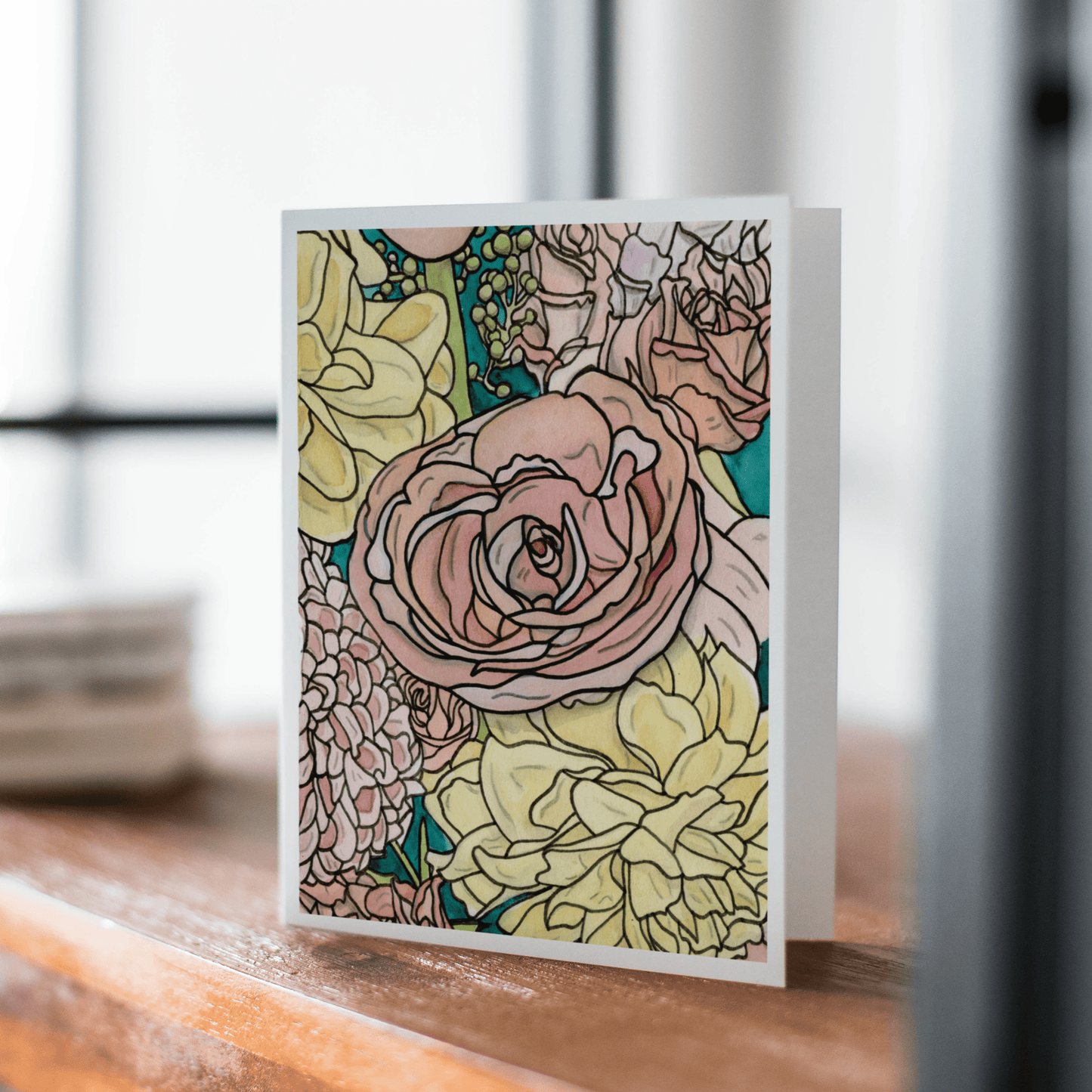 PinkPolish Design Note Cards "Floral #3" Handmade Notecard