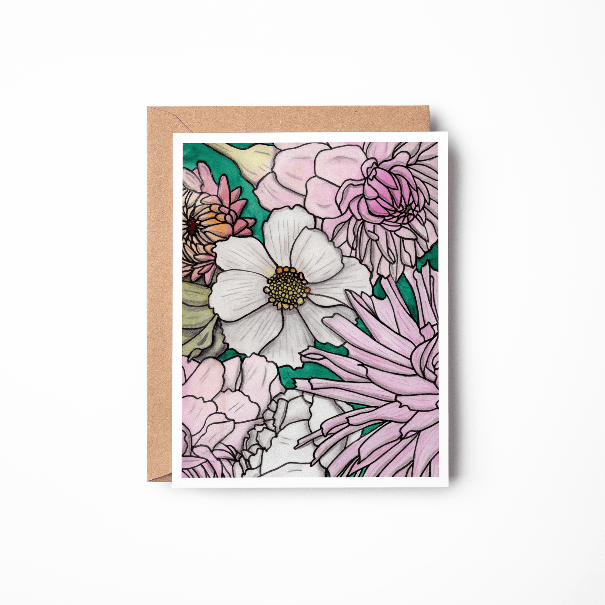 PinkPolish Design Note Cards "Floral #5" Handmade Notecard