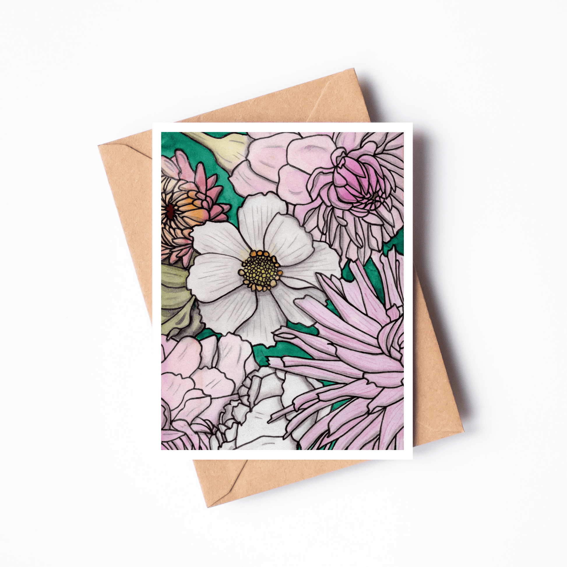 PinkPolish Design Note Cards "Floral #5" Handmade Notecard