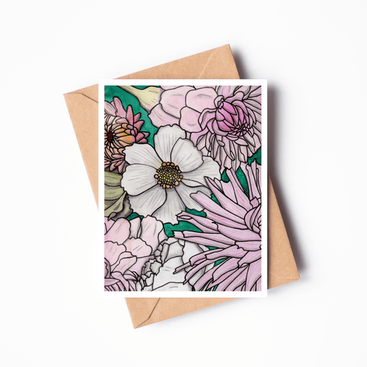 PinkPolish Design Note Cards "Floral #5" Handmade Notecard